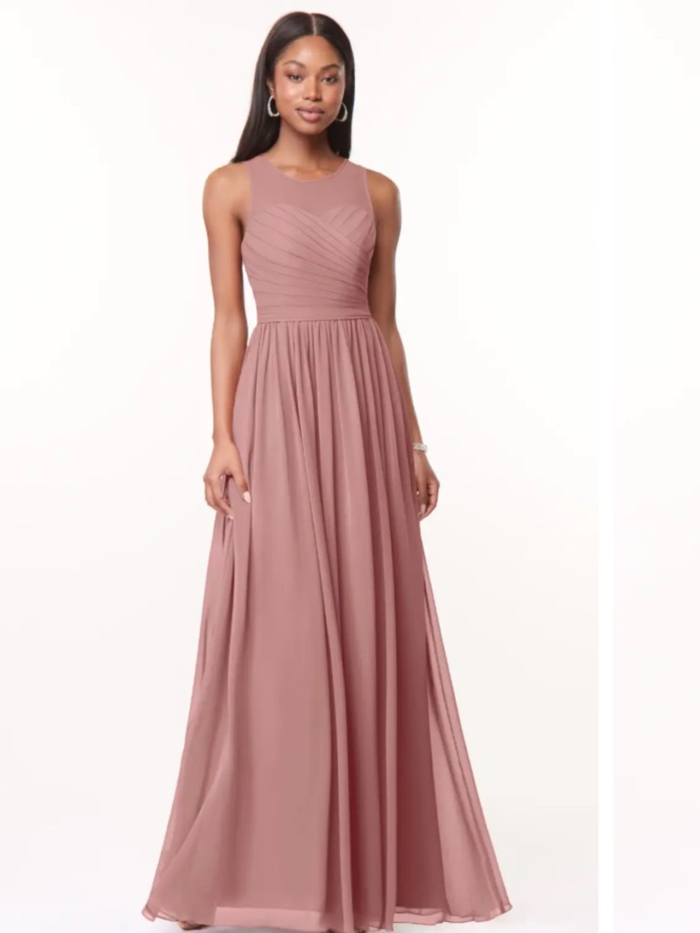 Nina Sleeveless Chiffon Maxi Dress in Dusty Rose Modest Bridesmaid